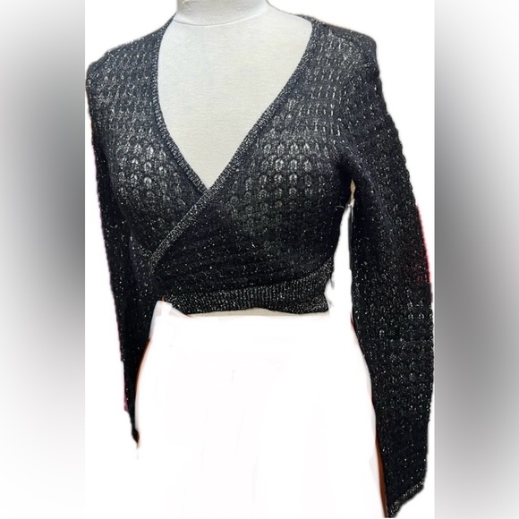 Wrap Knit Ballet Crop Sweater Top Pink Barbie Purple Sheer Blouse Kawaii Pastel - Picture 7 of 17